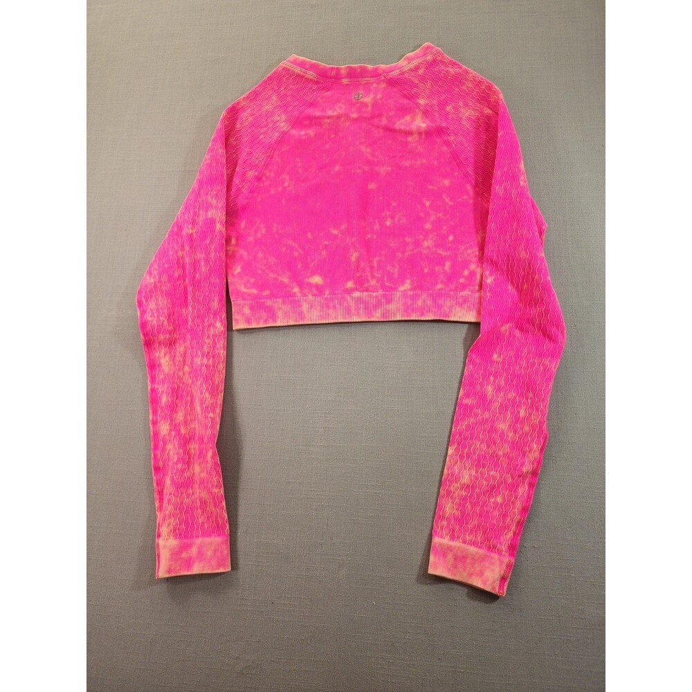 Women's Pink Tie-Dye Seamless 2-Piece Activewear Set | Long Sleeve Crop Top &... - Picture 6 of 12